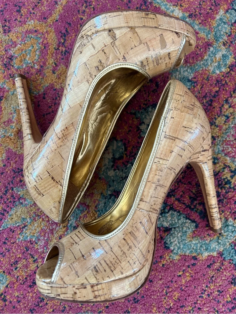 Michael Kors | Women’s Tan Cork Peep-Toe Pumps in Natural W/Gold Lining Size 8.5